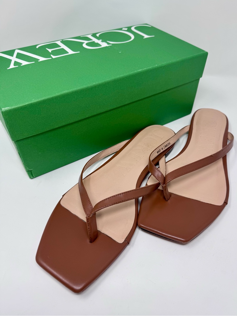 J. Crew | Square-Toe Leather Thong Sandals, Chestnut Brown, Size 10 - GUC